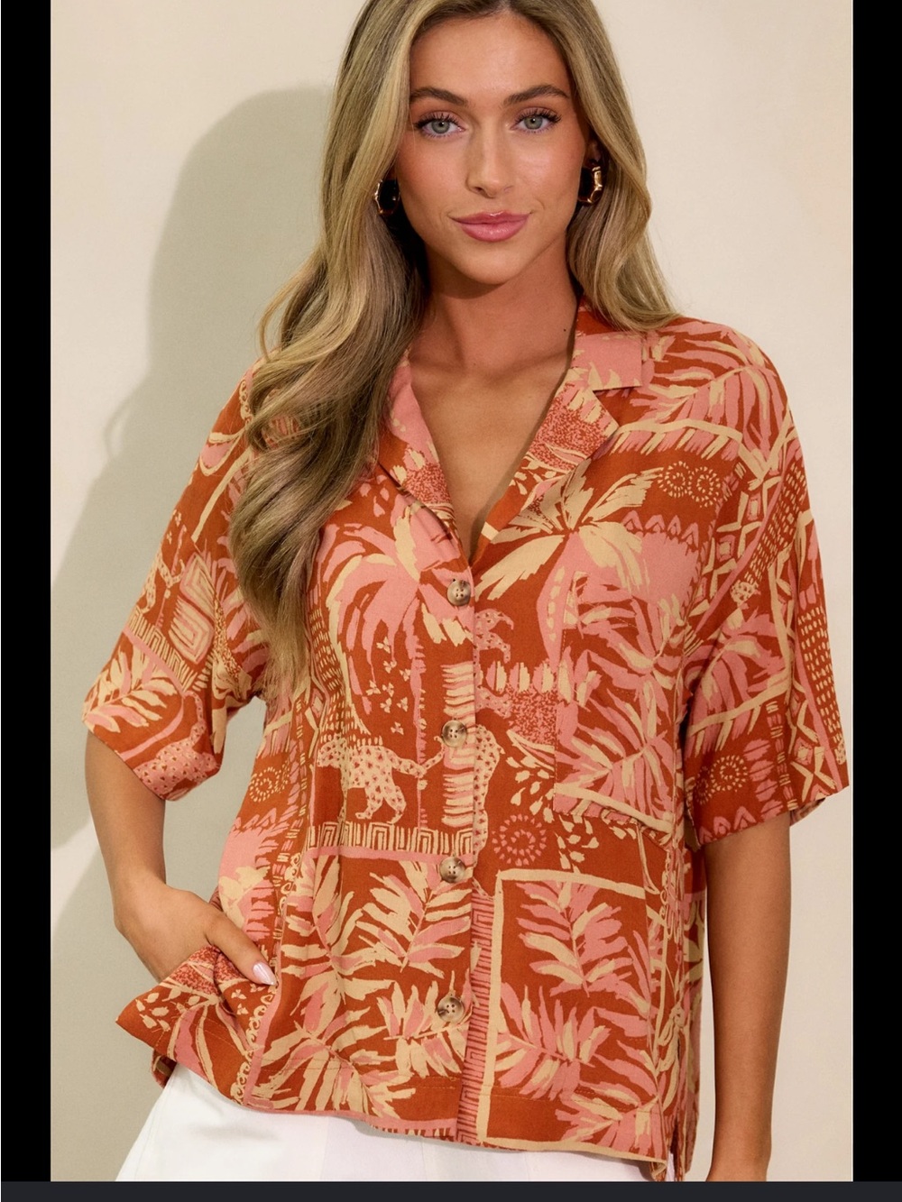 To The Coast Sienna Rose Tropical Print Top